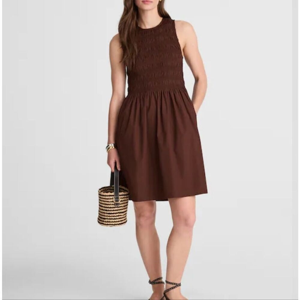 NWT Madewell The Melody Smocked Mini Dress Roasted Chicory Brown Size XL